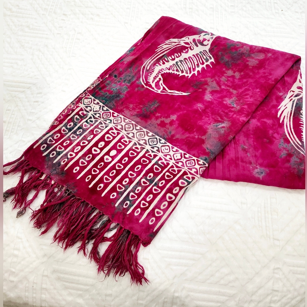 Tie Dye Sarong Wrap Shawl With Fringe Nautical Sailfish Beach Boho